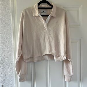 Hollister Cream Cropped Polo Button Down Shirt
